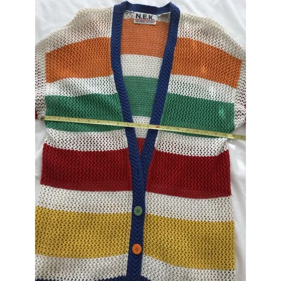 N.E.K. Northeast Knitters  Multi - Color Block Cardigan Sz M. Ramie/Cotton Blend - Picture 6 of 16